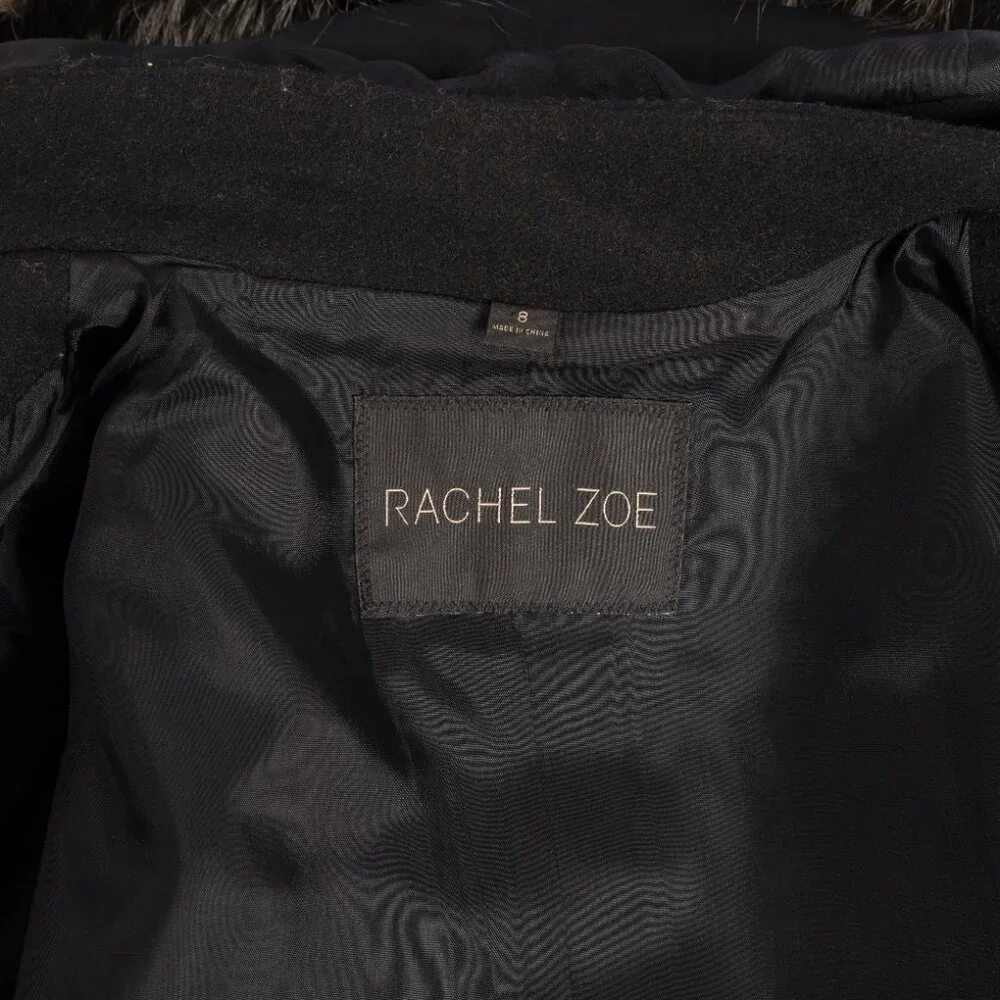 Rachel Zoe Black Wool Military Coat with Faux Fur Trim Size US 8 - Picture 9 of 11